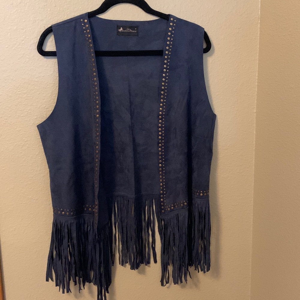 Blue faux suede fringed Vest